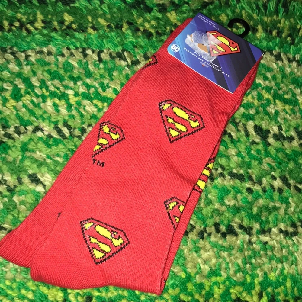 DC Comics Superman Red Crew Socks with Yellow Logo Accents